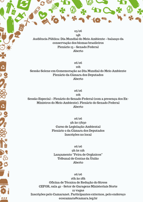 Programação do Mês do Meio Ambiente