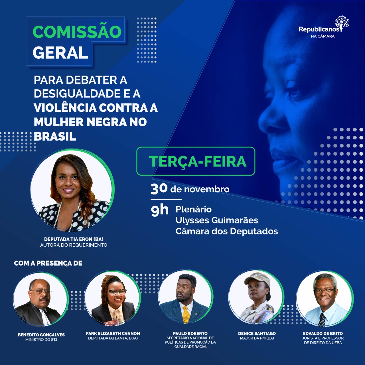 Card de divulgação da comissão geral sobre desigualdade contra mulheres negras