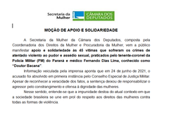 Moção de apoio e solidariedade às 45 mulheres vítimas de atentado violento ao pudor  no Paraná 