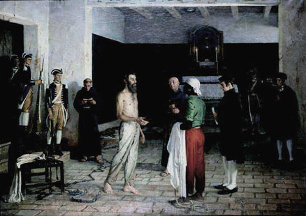 Visitantes apreciam o quadro Tiradentes ante o Carrasco durante este fim de semana