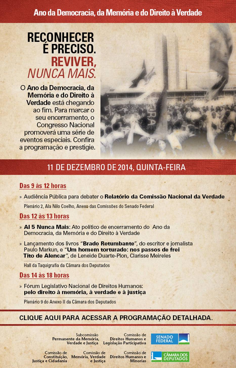 Congresso debate mobilização após lançamento do relatório da Comissão Nacional da Verdade