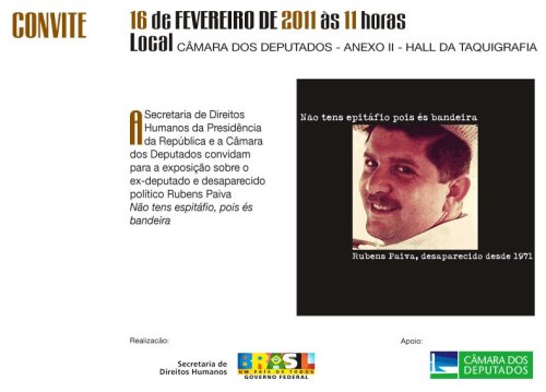 Exposição sobre Rubens Paiva chega à Câmara dos Deputados nesta quarta (16)