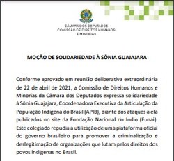 CDHM aprova moção de solidariedade à Sônia Guajajara, Coordenadora Executiva da Articulação da População Indígena do Brasil (APIB)