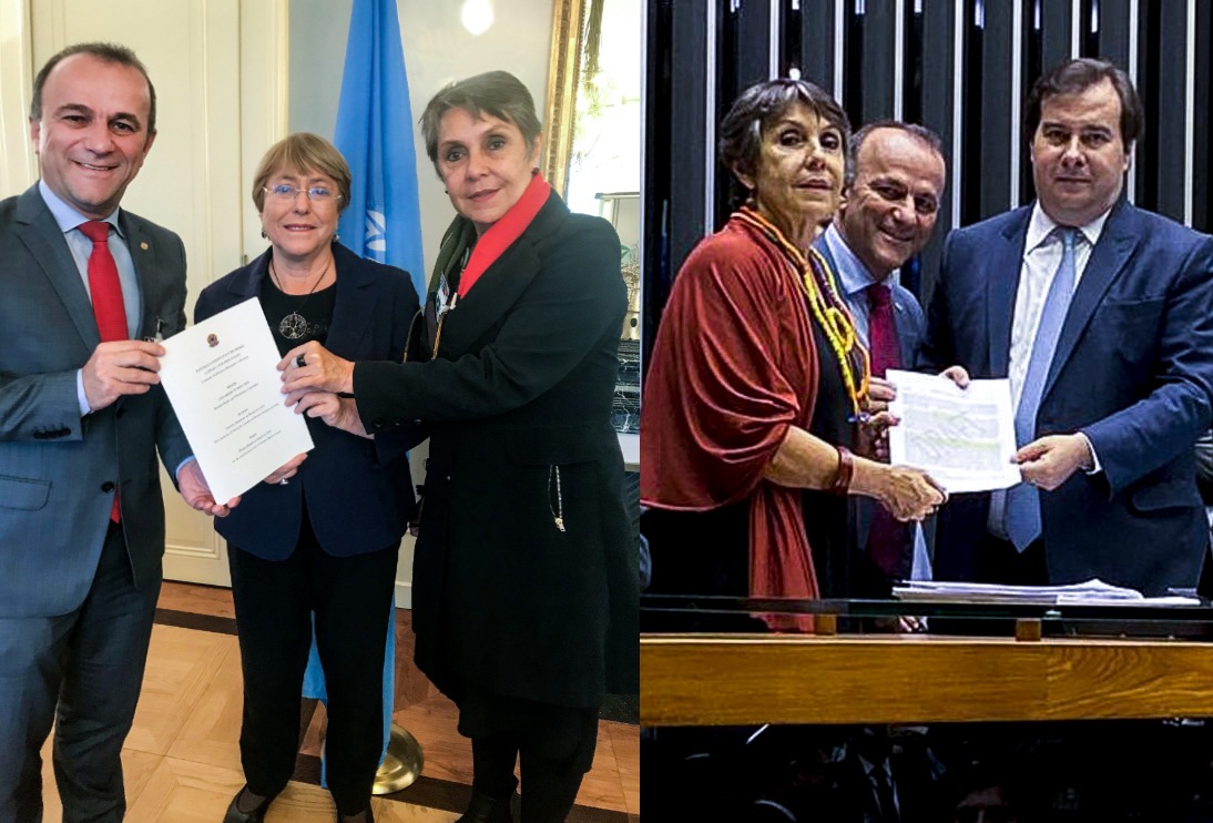 Proposta de cooperação entre a ONU e a Comissão de Direitos Humanos e Minorais é entregue por Maia a Bachelet