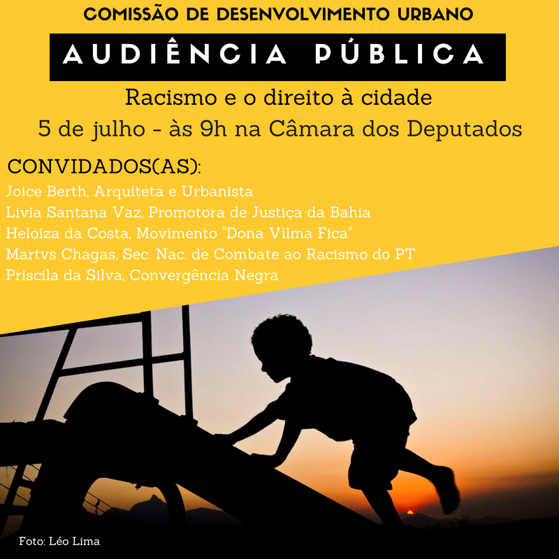 CDU debaterá o racismo e o direito à cidade em audiência pública