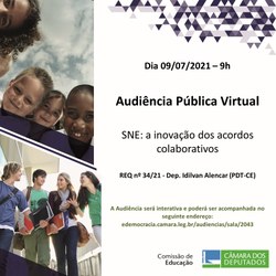 Participe da Audiência Pública, em 09/07/21,  às 9h, com o tema: "Sistema Nacional de Educação: a inovação dos acordos colaborativos".