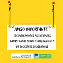 Esclarecimentos às entidades cadastradas sobre o arquivamento de Sugestões Legislativas