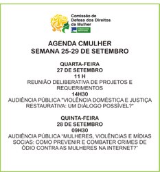 Veja o Calendário de atividades da CMulher para essa semana