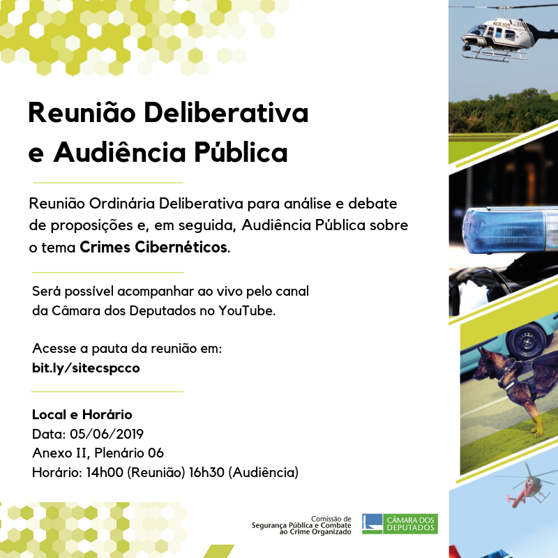 Comissão de Segurança Pública realiza Reunião Deliberativa nesta quarta, dia 05/06. Em seguida, acontece Audiência Pública para debater o tema Crimes Cibernéticos.