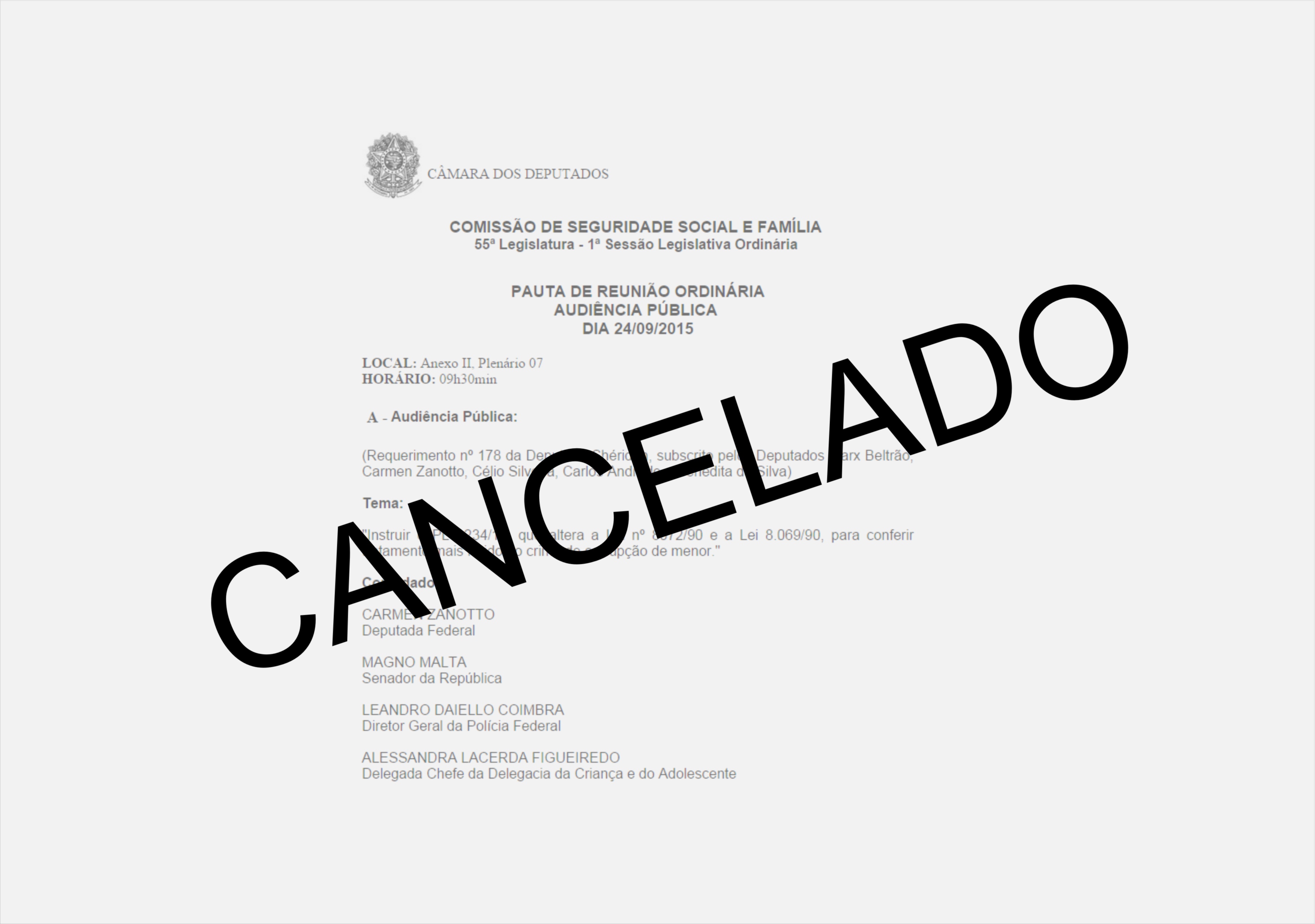 Aviso: audiência pública cancelada   